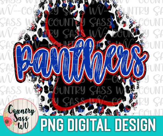 Panther Red-Blue Paw Print PNG Design